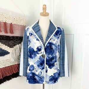 Misook Floral Blazer White Blue Sz S